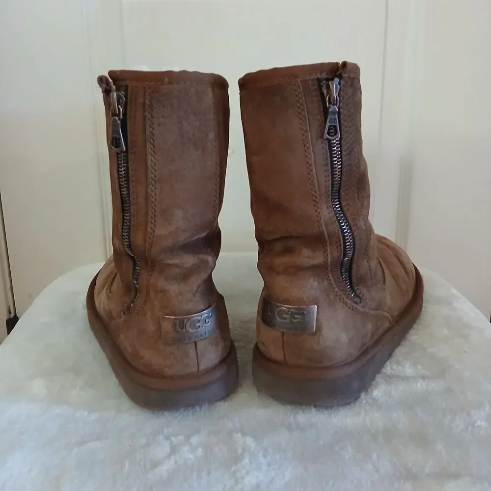 UGG Australia Mayfaire Limited Ed Brown Suede Boots Copper Nameplate & Zipper 7